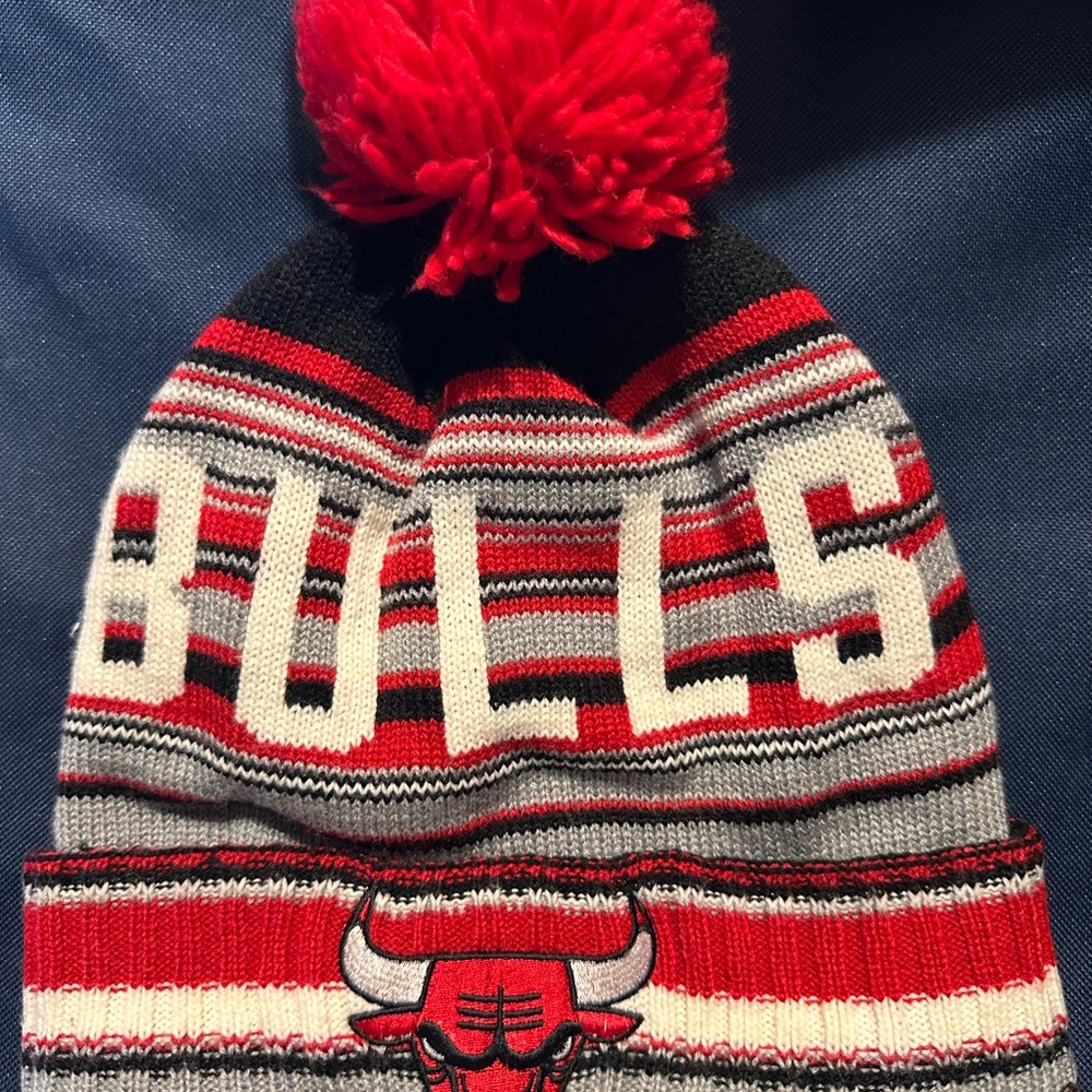 NBA Chicago Bulls Red and Black Striped Beanie by Mitchell & Ness